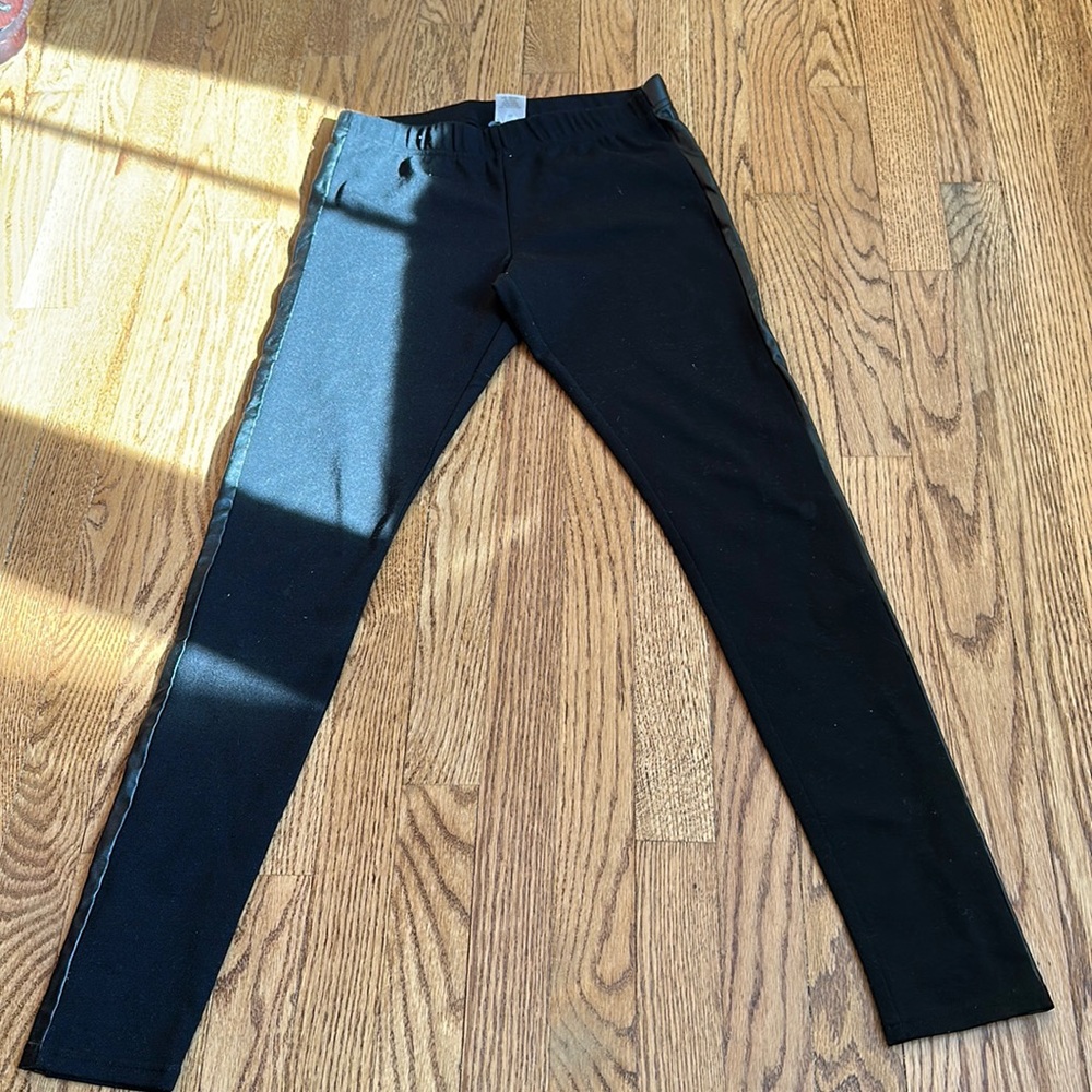 Scoop NYC black leggings with faux leather side detail